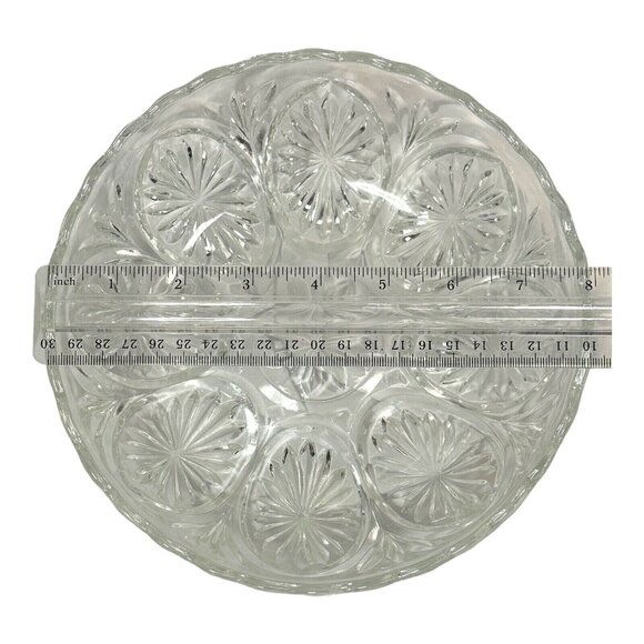 Vintage Indiana Glass Bowl Clear  Pressed Starburst Pattern Scalloped Rim 8" - Picture 4 of 6